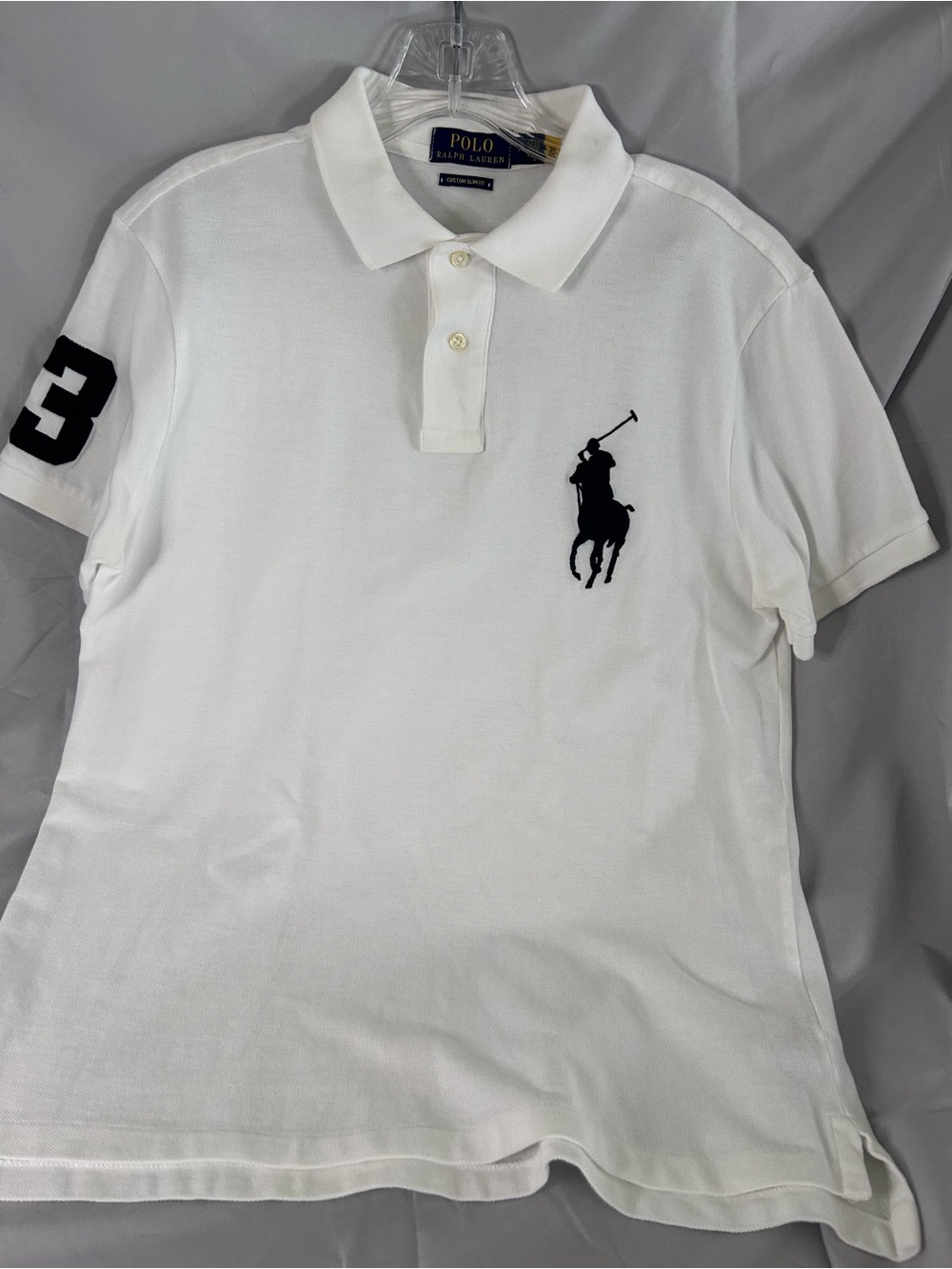 Ralph Lauren White Polo with Black Pony and Sleeve Number